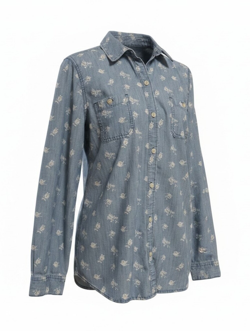 Old Navy Chambray Button-Up Shirt in Light Blue with White Floral M - Picture 4 of 4